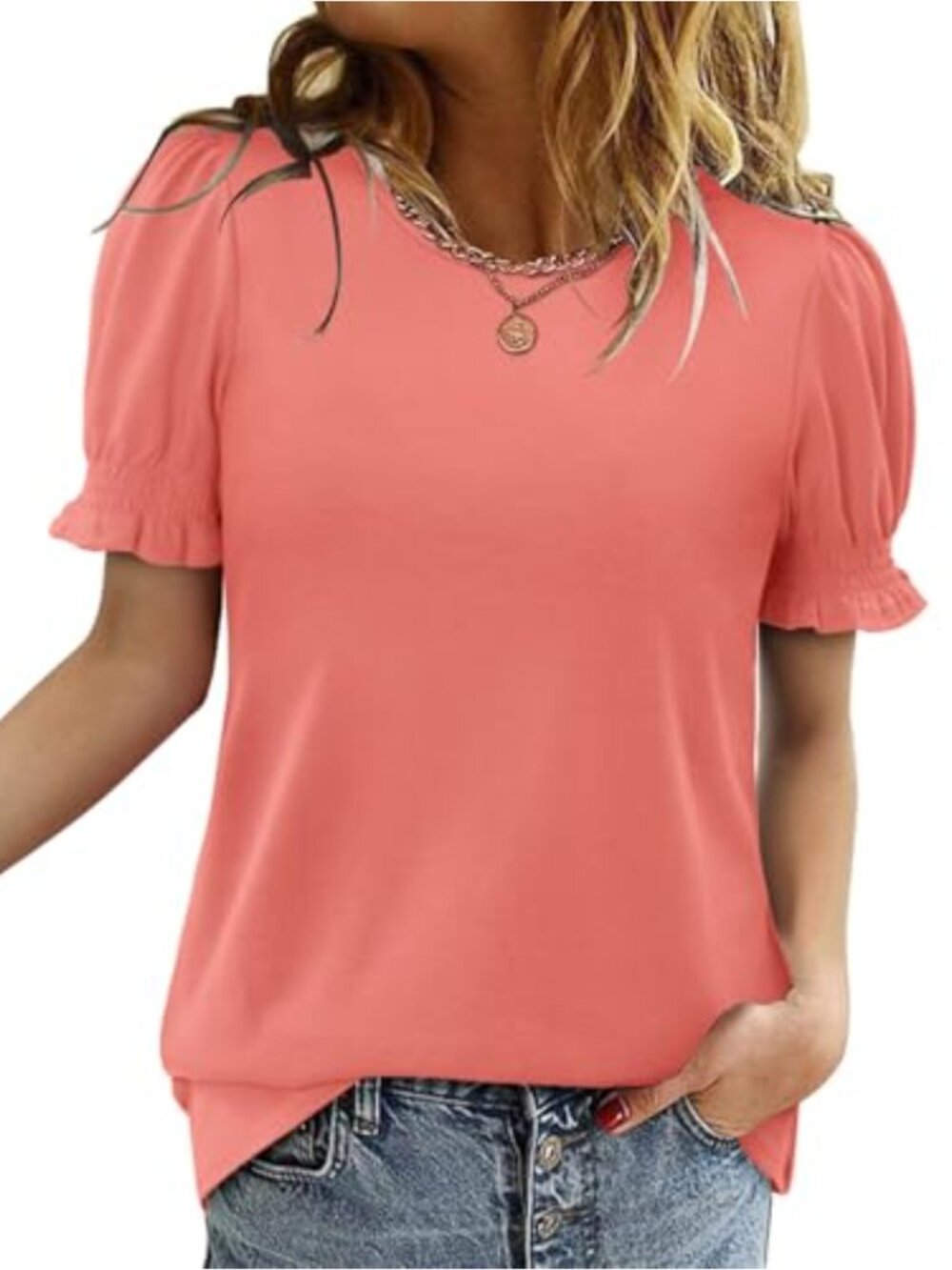 Women's Ruffle Short Sleeve Tunic Top Crew Neck Casual Work Blouse